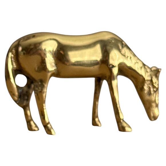 Vintage Solid Brass Horse Figurines Pair – Grazing & Standing – Korea 5" - Picture 6 of 8